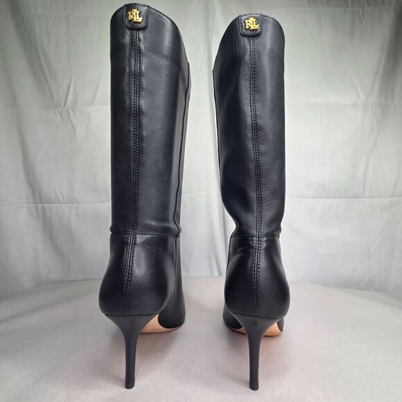 Lauren Ralph Lauren Women's Leannah Black Nappa Leather Boots - Picture 4 of 7